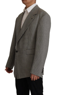 Thumbnail for Elegant Gray Checkered Wool Blazer