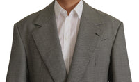 Thumbnail for Elegant Gray Checkered Wool Blazer