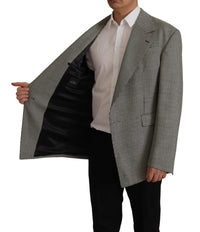 Thumbnail for Elegant Gray Checkered Wool Blazer