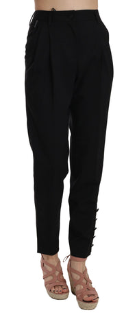 Thumbnail for Elegant Pleated Tapered Black Trousers