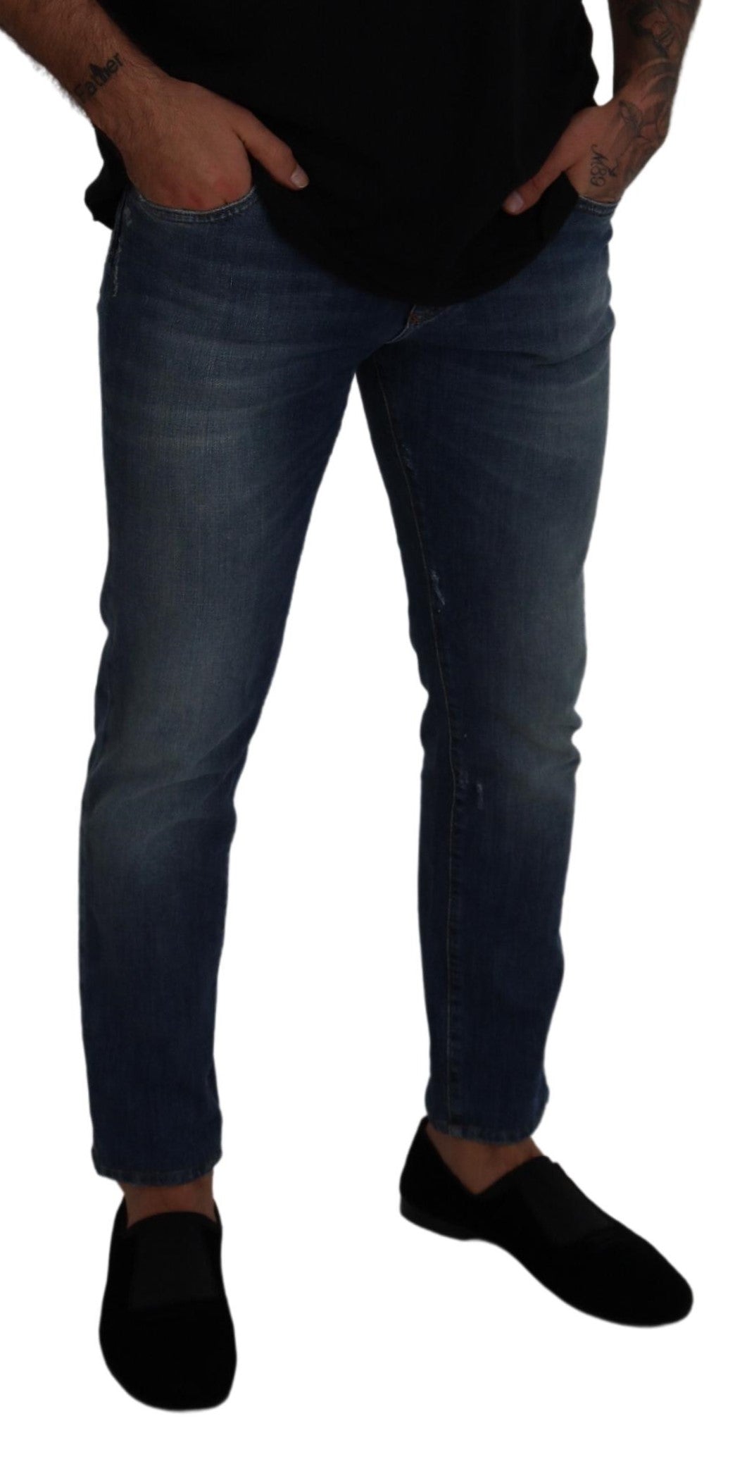 Elegant Slim-Fit Denim Pants in Blue Washed