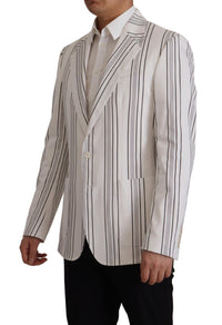 Thumbnail for Elegant Striped Cotton Blend Blazer