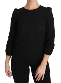 Thumbnail for Elegant Black Floral Crewneck Blouse