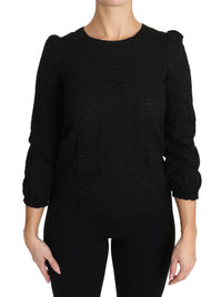 Thumbnail for Elegant Black Floral Crewneck Blouse