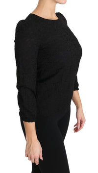 Thumbnail for Elegant Black Floral Crewneck Blouse