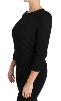 Thumbnail for Elegant Black Floral Crewneck Blouse