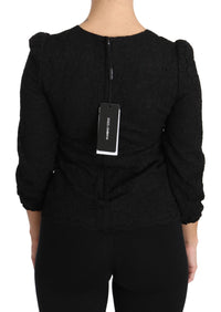 Thumbnail for Elegant Black Floral Crewneck Blouse