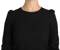 Thumbnail for Elegant Black Floral Crewneck Blouse