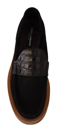 Thumbnail for Elegant Black Alligator Leather Loafers