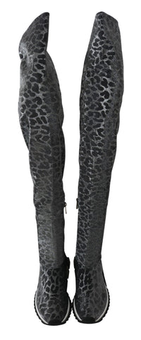 Thumbnail for Elegant Leopard Booties Above Knee Shoes