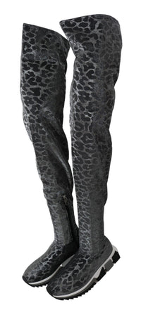 Thumbnail for Elegant Leopard Booties Above Knee Shoes