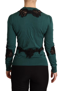 Thumbnail for Elegant Green Pullover with Black Lace Detail