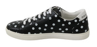 Thumbnail for Black Leather Polka Dots Sneakers Shoes