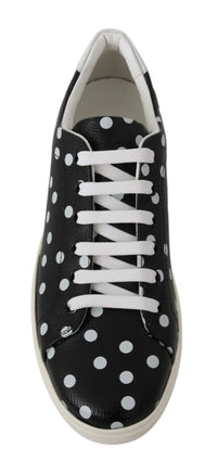 Thumbnail for Black Leather Polka Dots Sneakers Shoes