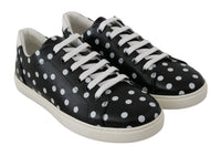 Thumbnail for Black Leather Polka Dots Sneakers Shoes