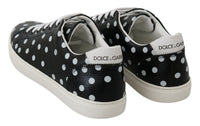 Thumbnail for Black Leather Polka Dots Sneakers Shoes