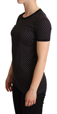 Thumbnail for Polka Dotted Black Short Sleeve Crewneck Top