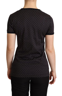 Thumbnail for Polka Dotted Black Short Sleeve Crewneck Top
