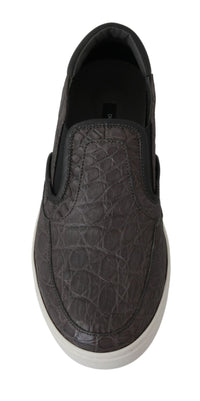 Thumbnail for Elegant Gray Caiman Leather Loafers