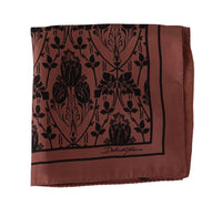 Thumbnail for Brown Floral Silk Square Handkerchief Scarf