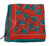 Thumbnail for Orange Boat Print Silk Square Handkerchief Scarf