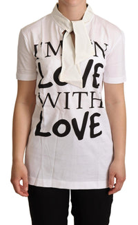 Thumbnail for Chic White Love Motif Silk-Blend Tee
