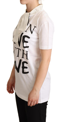Thumbnail for Chic White Love Motif Silk-Blend Tee