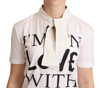 Thumbnail for Chic White Love Motif Silk-Blend Tee
