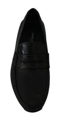 Thumbnail for Exquisite Black Lizard Leather Loafers