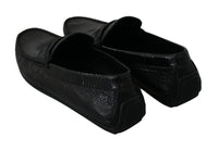 Thumbnail for Exquisite Black Lizard Leather Loafers