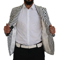 Thumbnail for White Black Striped Slim Fit Jacket Blazer