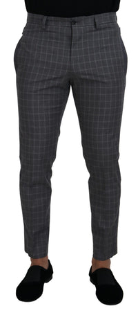 Thumbnail for Grey Cotton Checkered Chino Pants