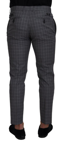 Thumbnail for Grey Cotton Checkered Chino Pants