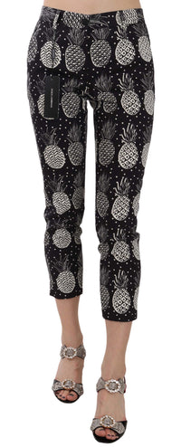 Thumbnail for Black Pineapple Print Skinny Capri Pants