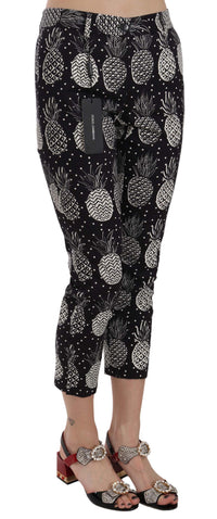 Thumbnail for Black Pineapple Print Skinny Capri Pants