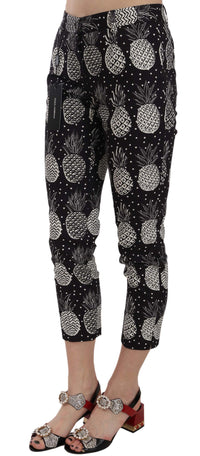 Thumbnail for Black Pineapple Print Skinny Capri Pants