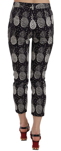 Thumbnail for Black Pineapple Print Skinny Capri Pants