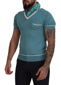 Thumbnail for Blue Silk Polo Top Mens V-neck  T-shirt