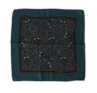 Thumbnail for Blue Floral Silk Square Handkerchief Scarf