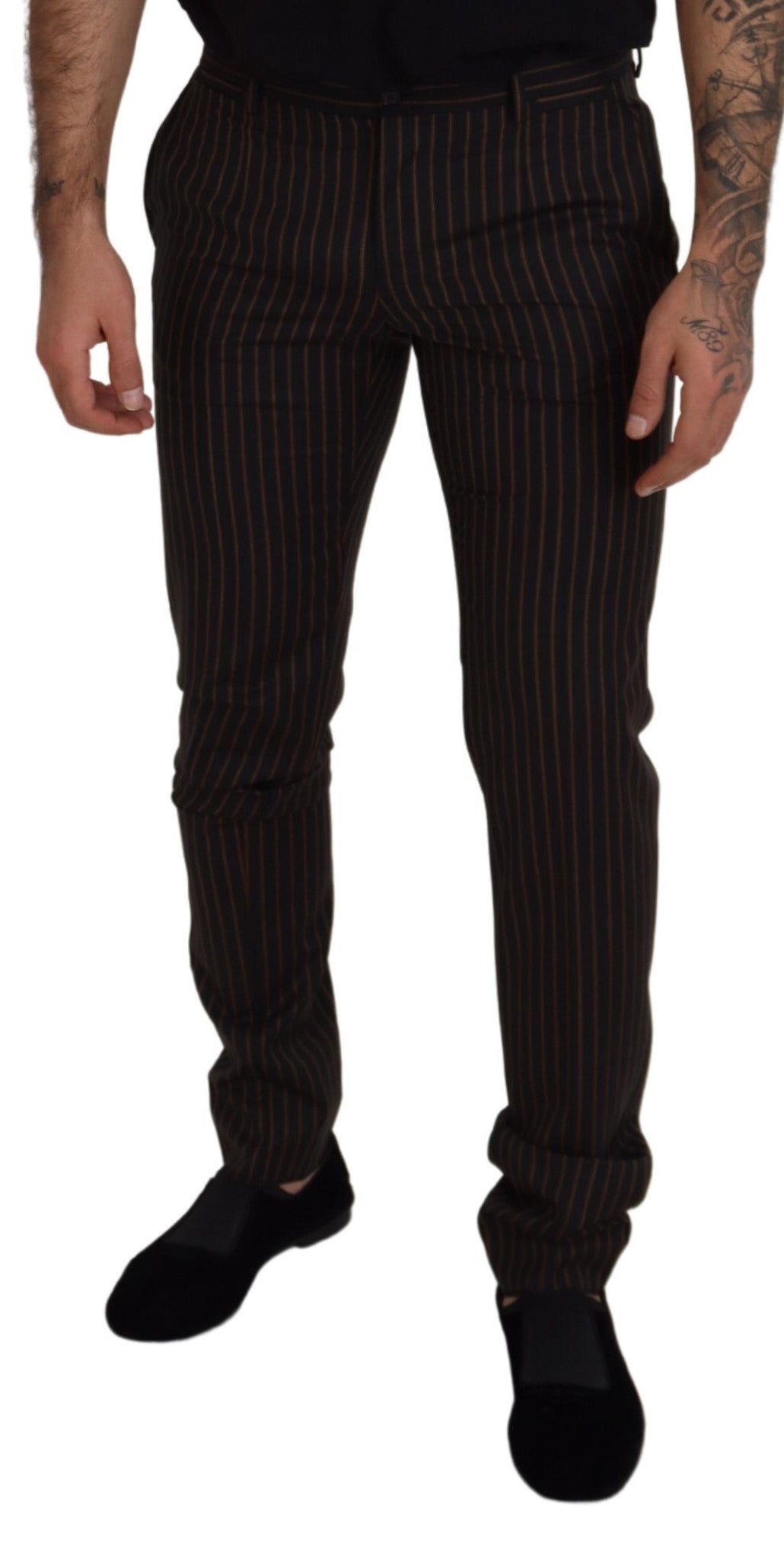 Black Brown Striped Men Formal Pants