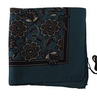 Thumbnail for Blue Floral Silk Square Handkerchief Scarf