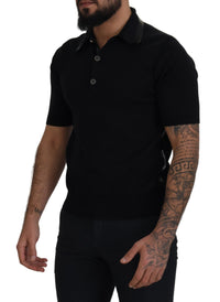 Thumbnail for Black Cotton Silk Polo Shortsleeve T-shirt