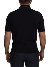 Thumbnail for Black Cotton Silk Polo Shortsleeve T-shirt