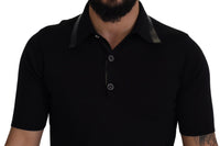 Thumbnail for Black Cotton Silk Polo Shortsleeve T-shirt