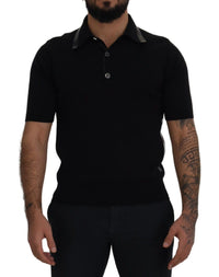 Thumbnail for Black Cotton Silk Polo Shortsleeve T-shirt