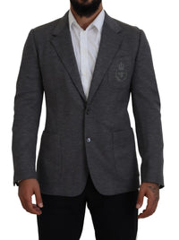 Thumbnail for Elegant Gray Wool Blazer with Bee Crown Embroidery