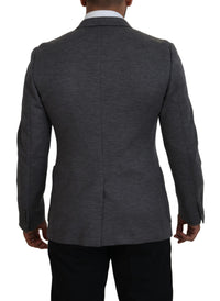 Thumbnail for Elegant Gray Wool Blazer with Bee Crown Embroidery