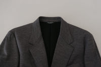 Thumbnail for Elegant Gray Wool Blazer with Bee Crown Embroidery