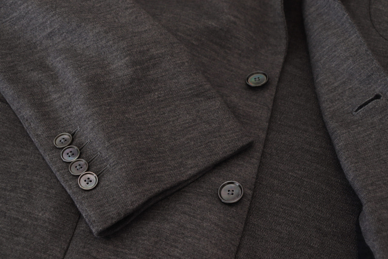 Elegant Gray Wool Blazer with Bee Crown Embroidery