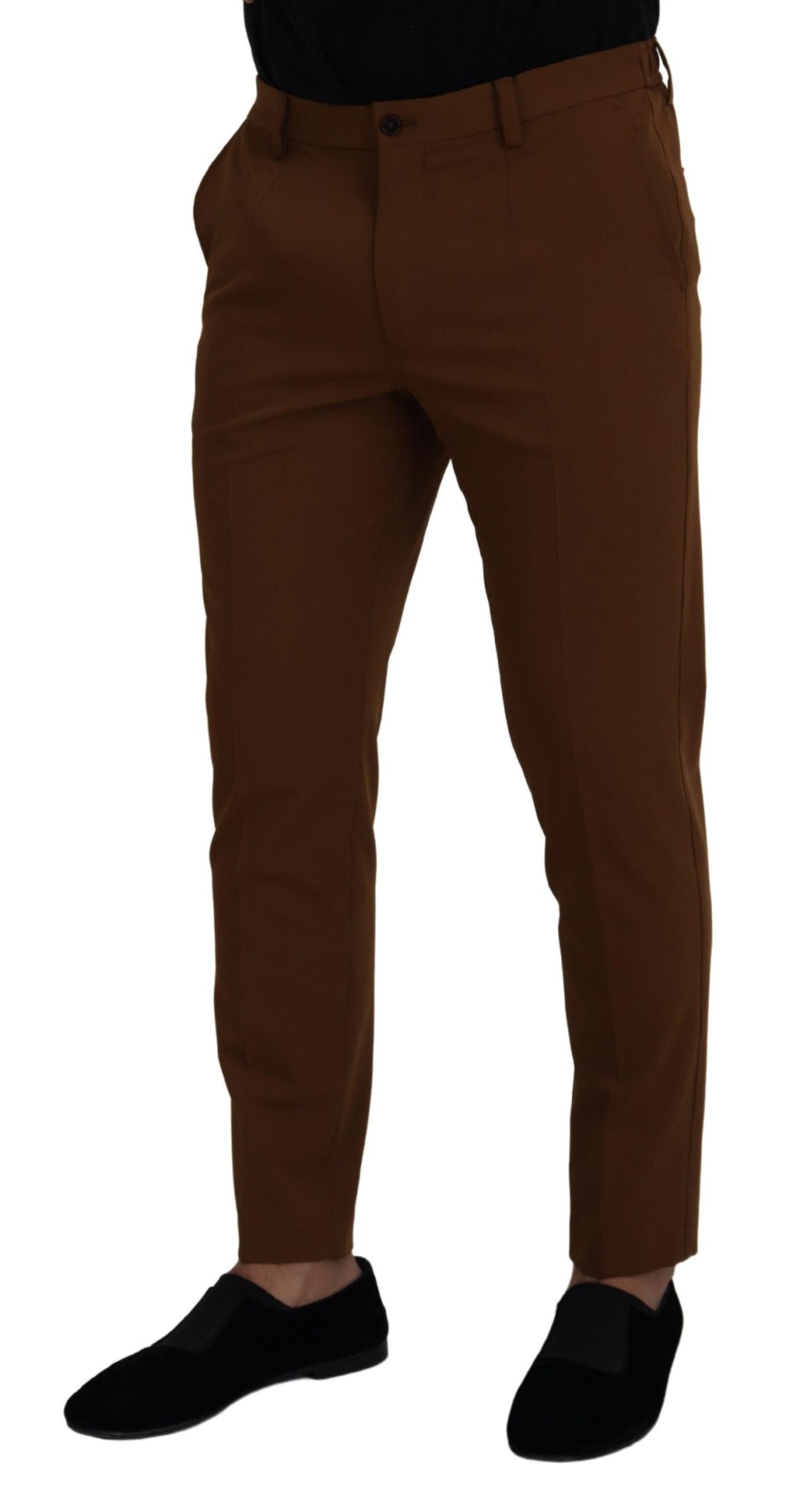 Brown Wool Chino Skinny Men Pants